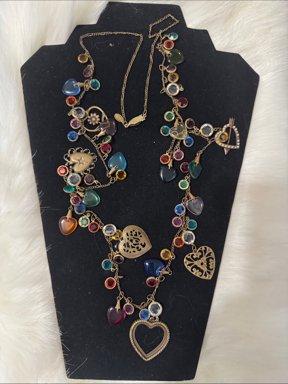 Vintage Glass Work Studio Brass Charms Heart Necklace